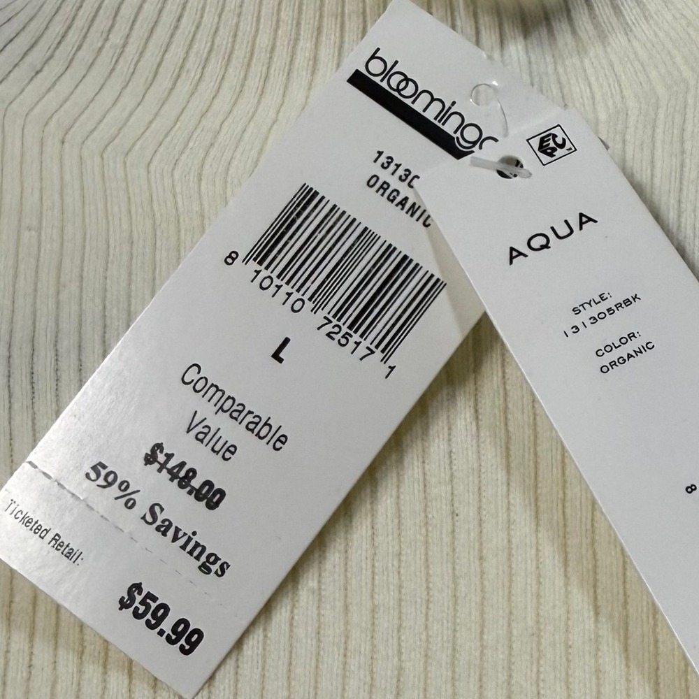 Aqua L Organic Cream Ribbed Mock Neck Feather Cuff Sweater Glam Statement NWT - Picture 6 of 9